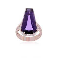 Amethyst and Diamond 14 Karat Rose Gold for Wedding Anniversary Gift Ring