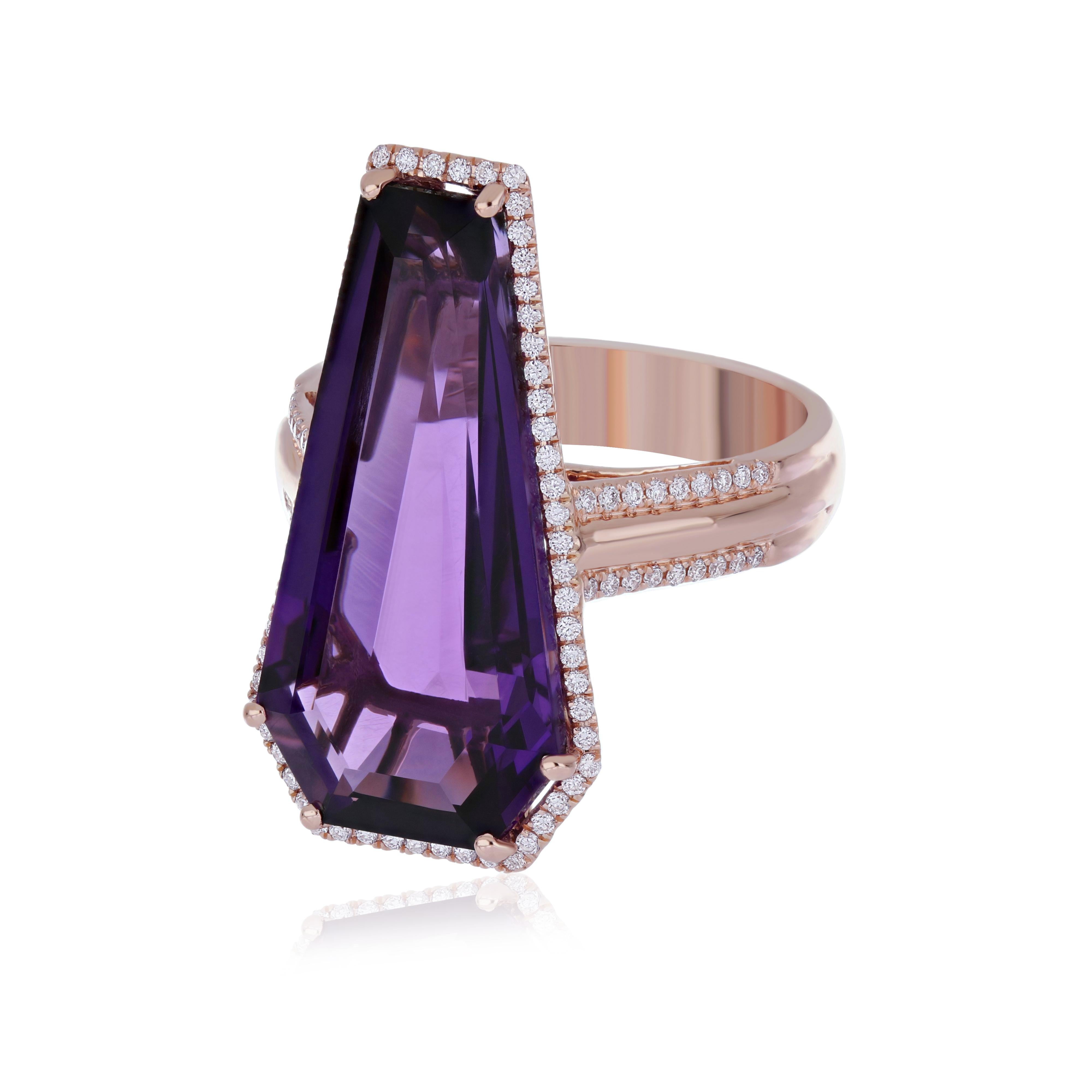 En venta: Amatista y Diamante Oro Rosa 14 Kilates para Aniversario de Boda Anillo de Regalo  3