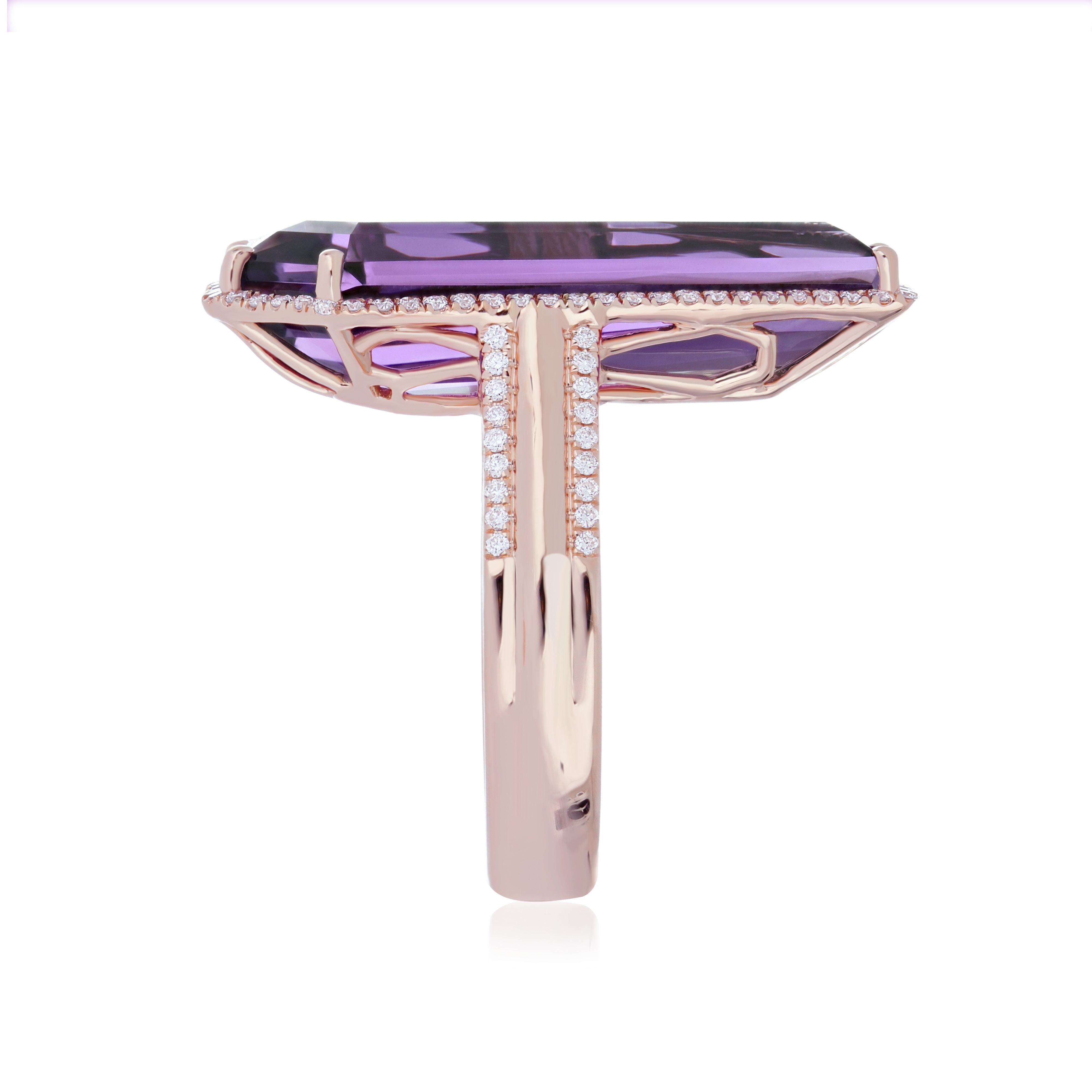 For Sale:  Amethyst and Diamond 14 Karat Rose Gold for Wedding Anniversary Gift Ring 4
