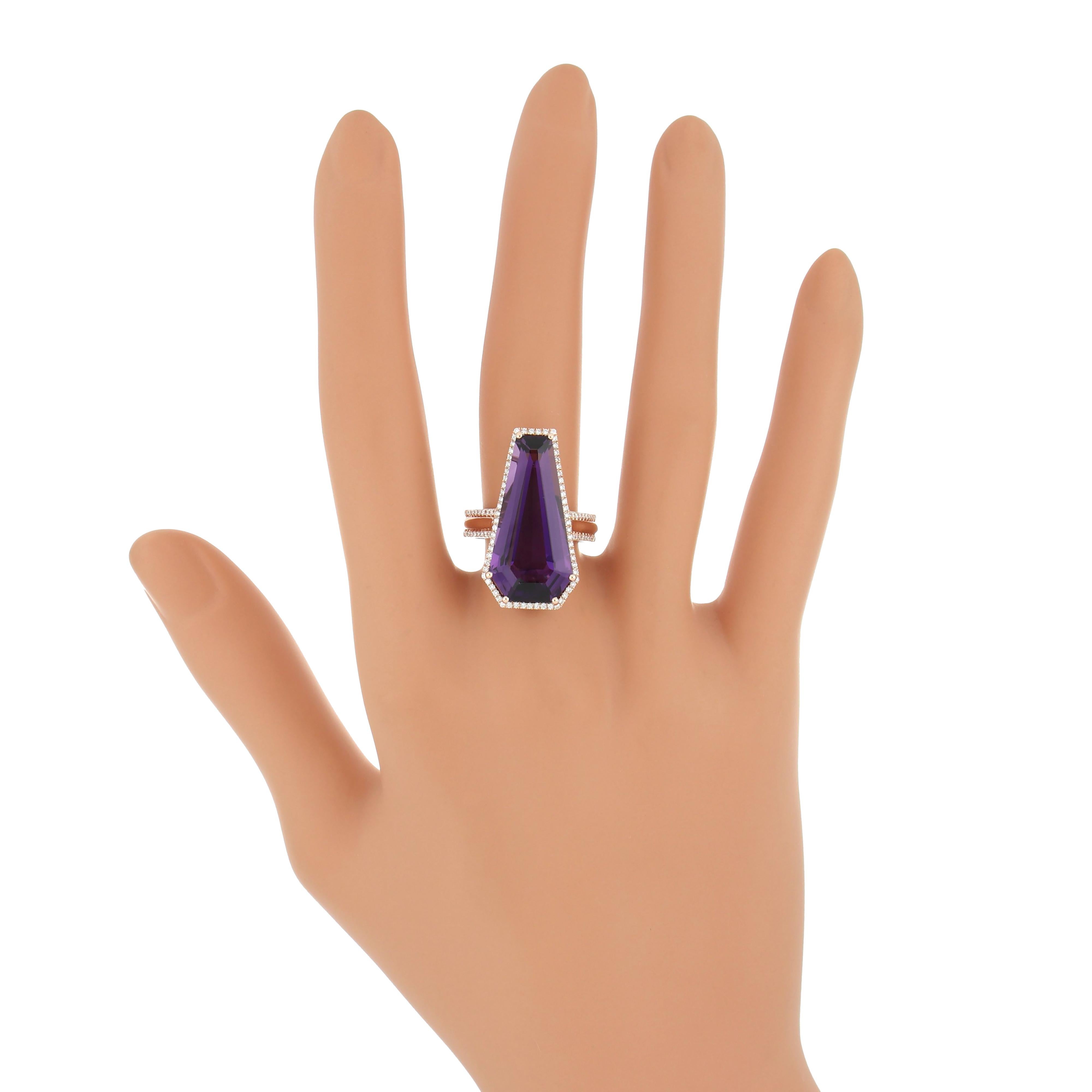 For Sale:  Amethyst and Diamond 14 Karat Rose Gold for Wedding Anniversary Gift Ring 7