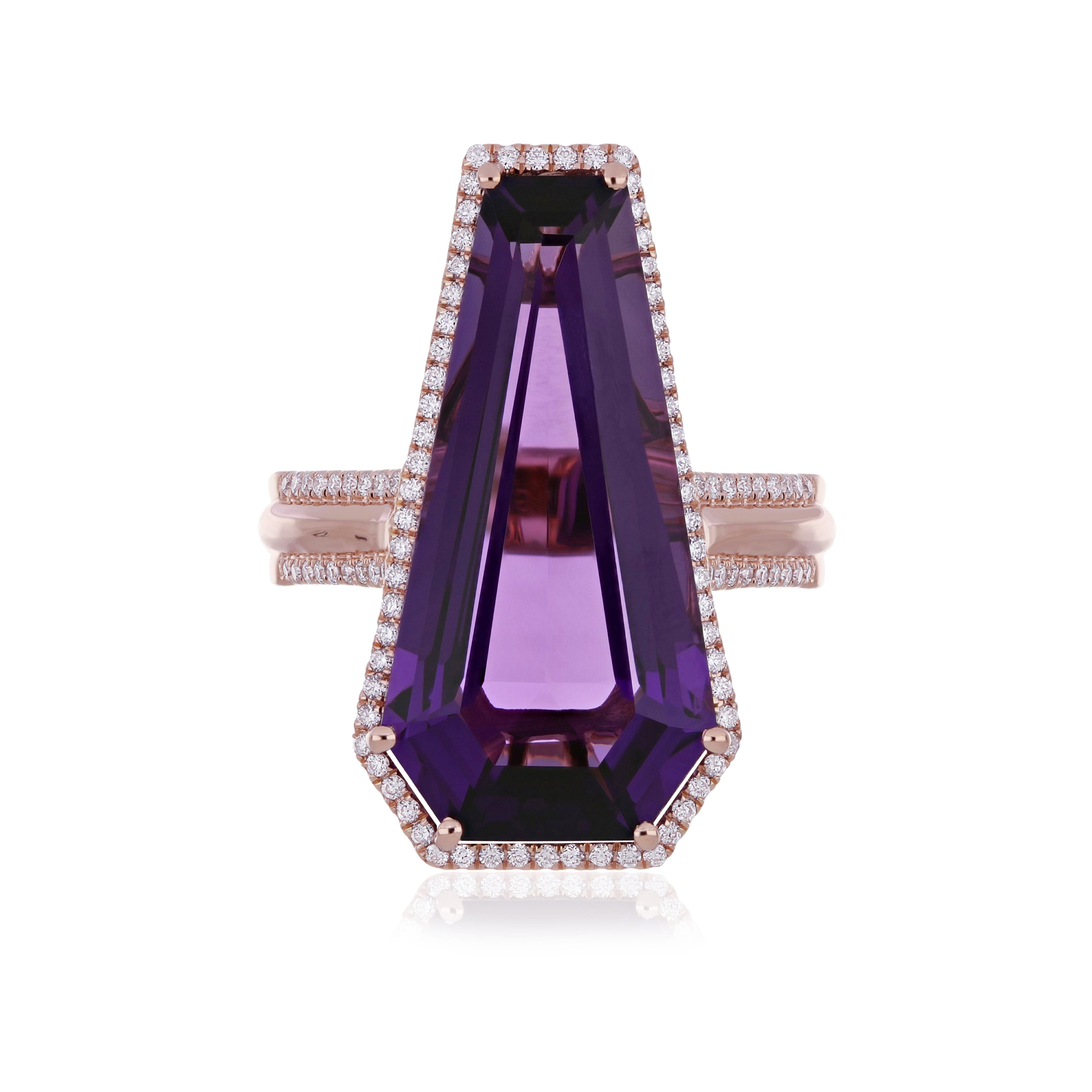 For Sale:  Amethyst and Diamond 14 Karat Rose Gold for Wedding Anniversary Gift Ring 8