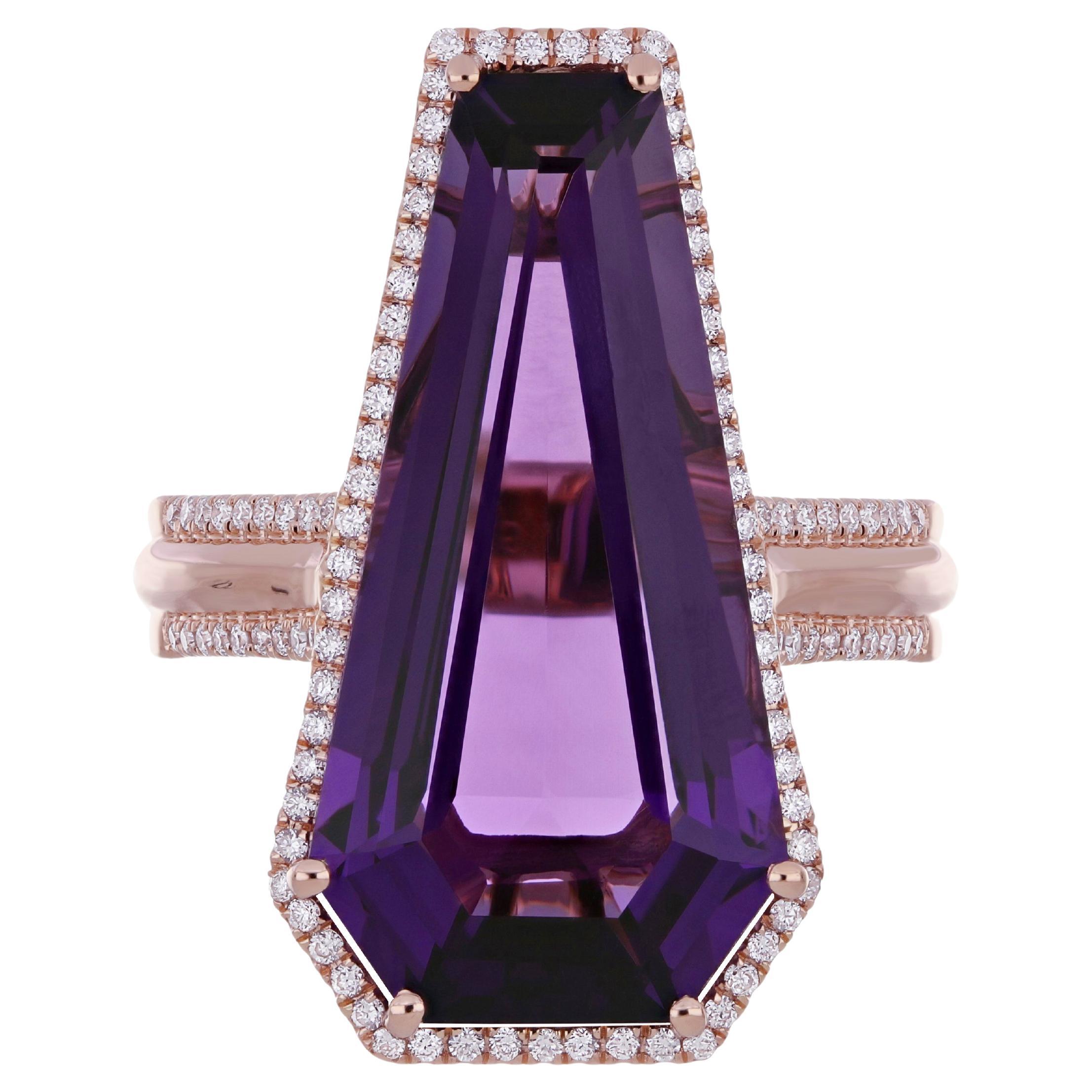 En vente :  Améthyste et diamant en or rose 14 carats pour bague cadeau d'anniversaire de mariage