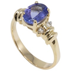 Ring mit Amethyst und Diamant aus 14 Karat Gelbgold, Solitär-Krappenfassung