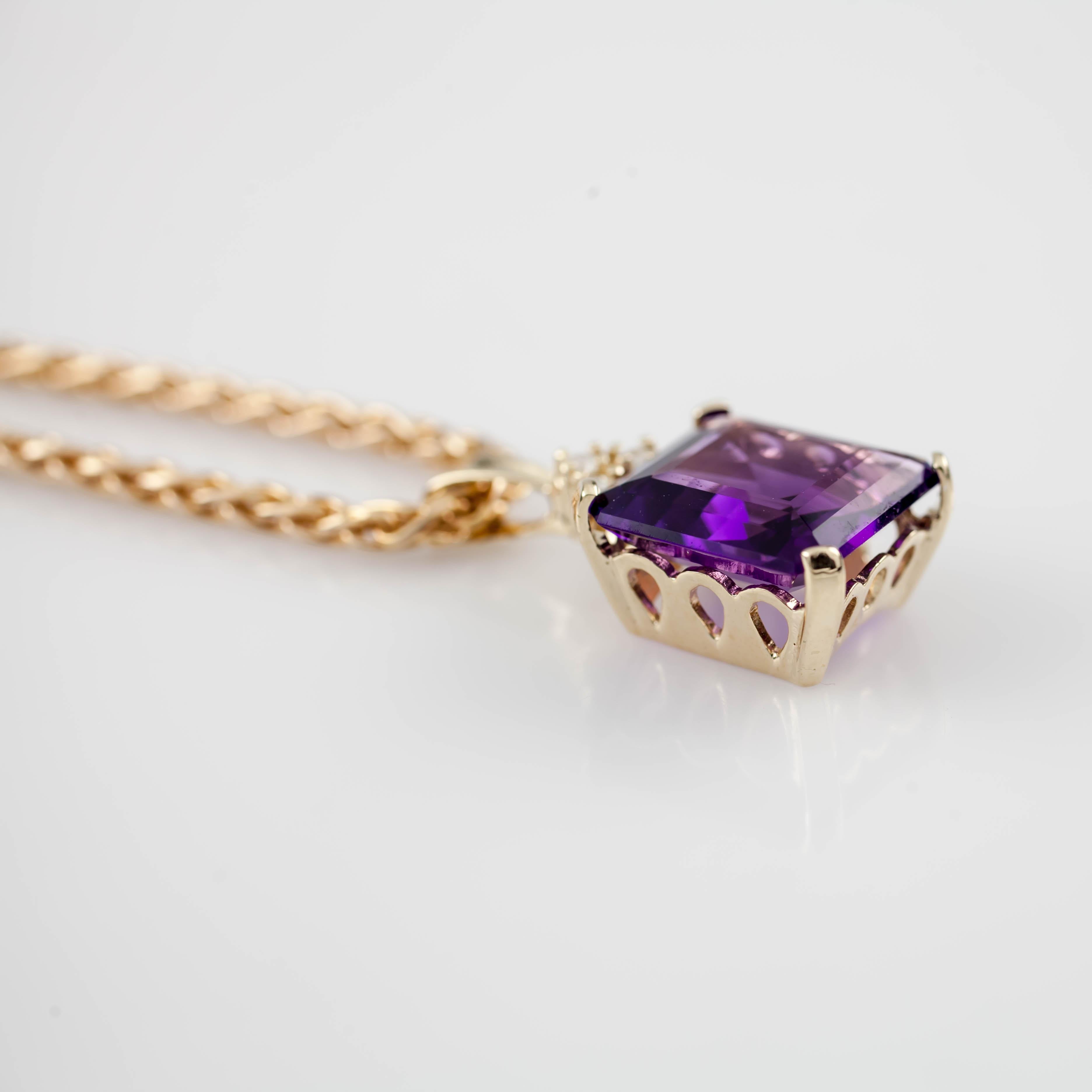 Amethyst and Diamond 14 Karat Gold Pendant Wheat Chain Necklace 1