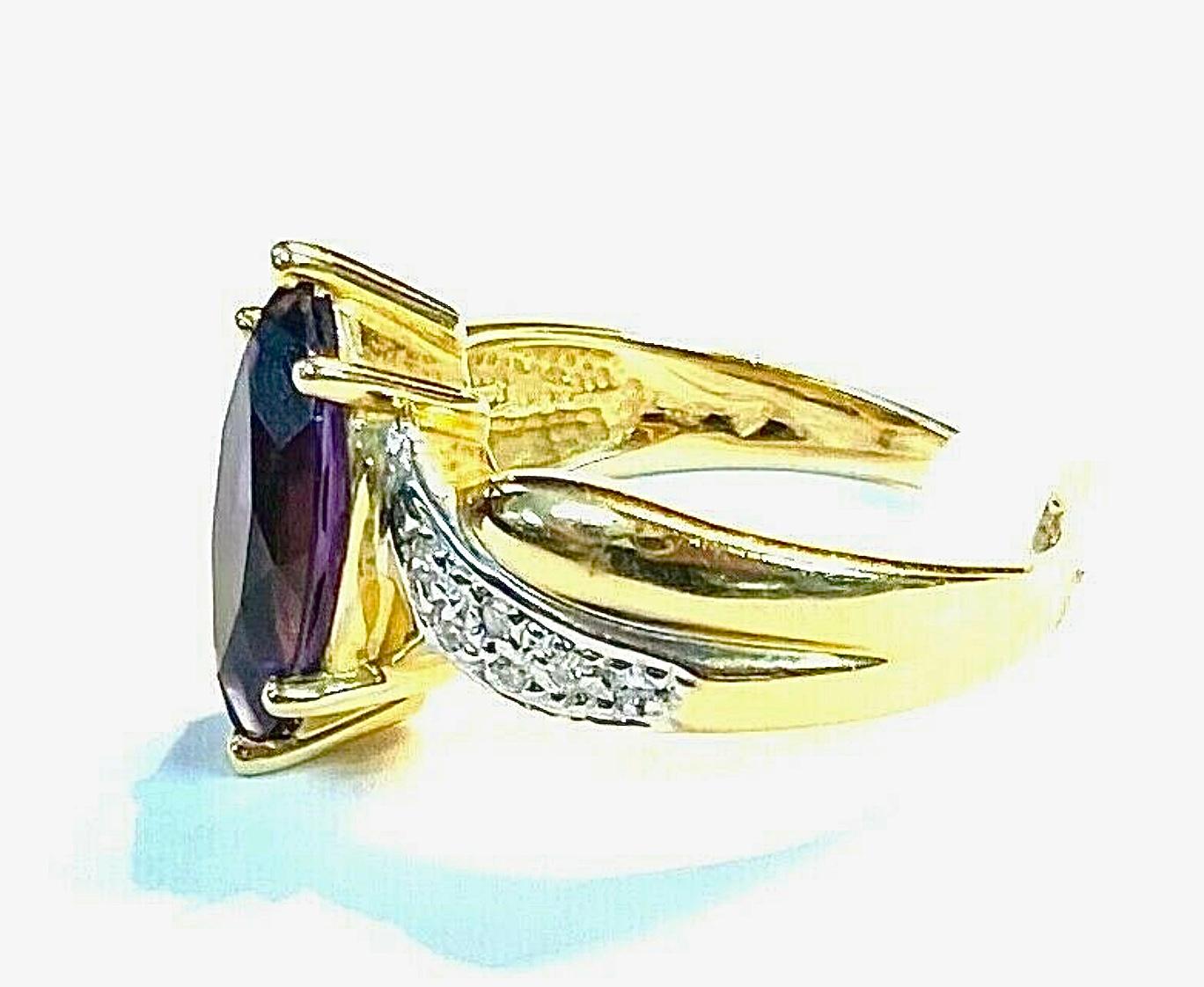 Modern Amethyst and Diamond 14K Yellow Gold Ring For Sale