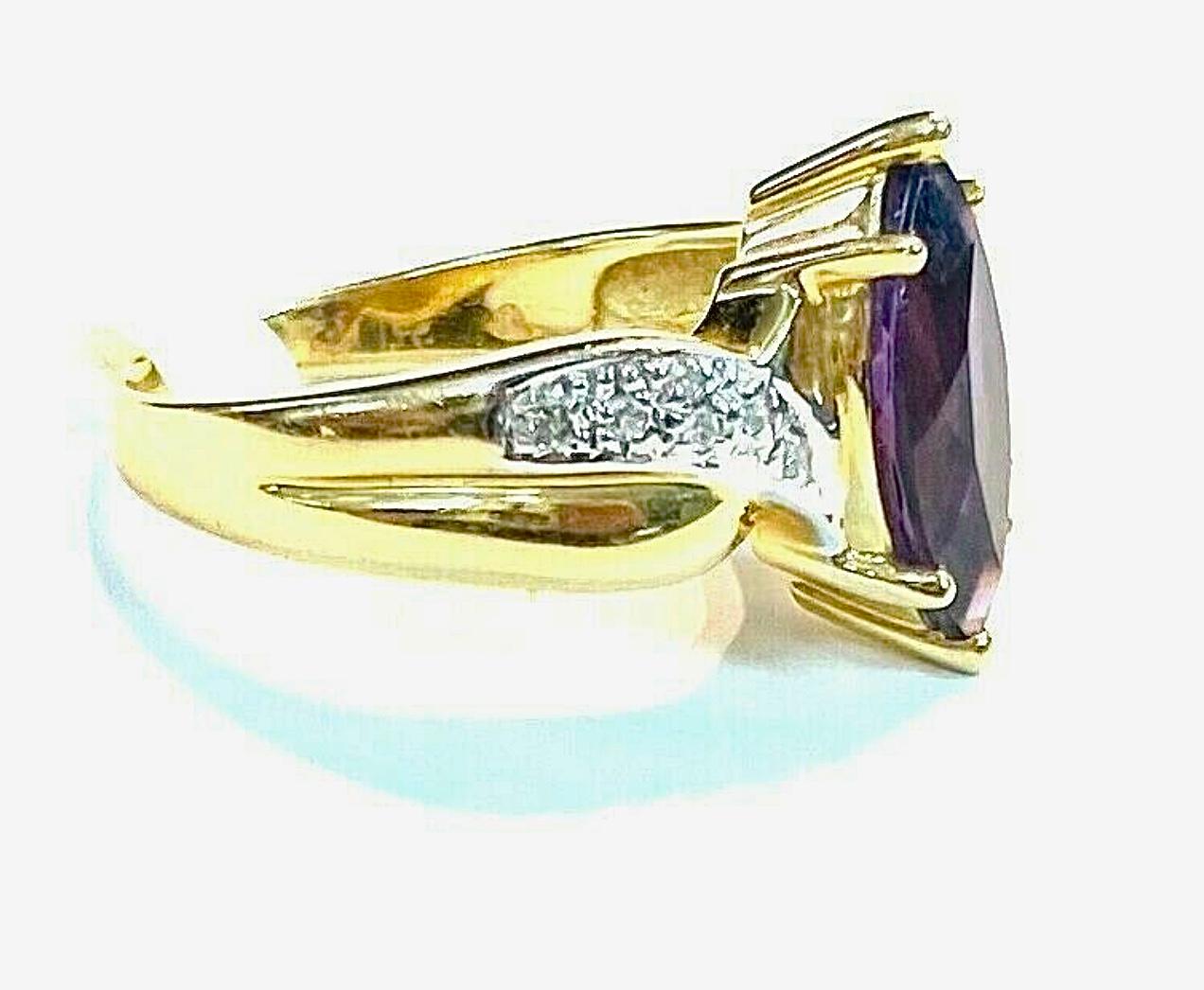 Oval Cut Amethyst and Diamond 14K Yellow Gold Ring For Sale
