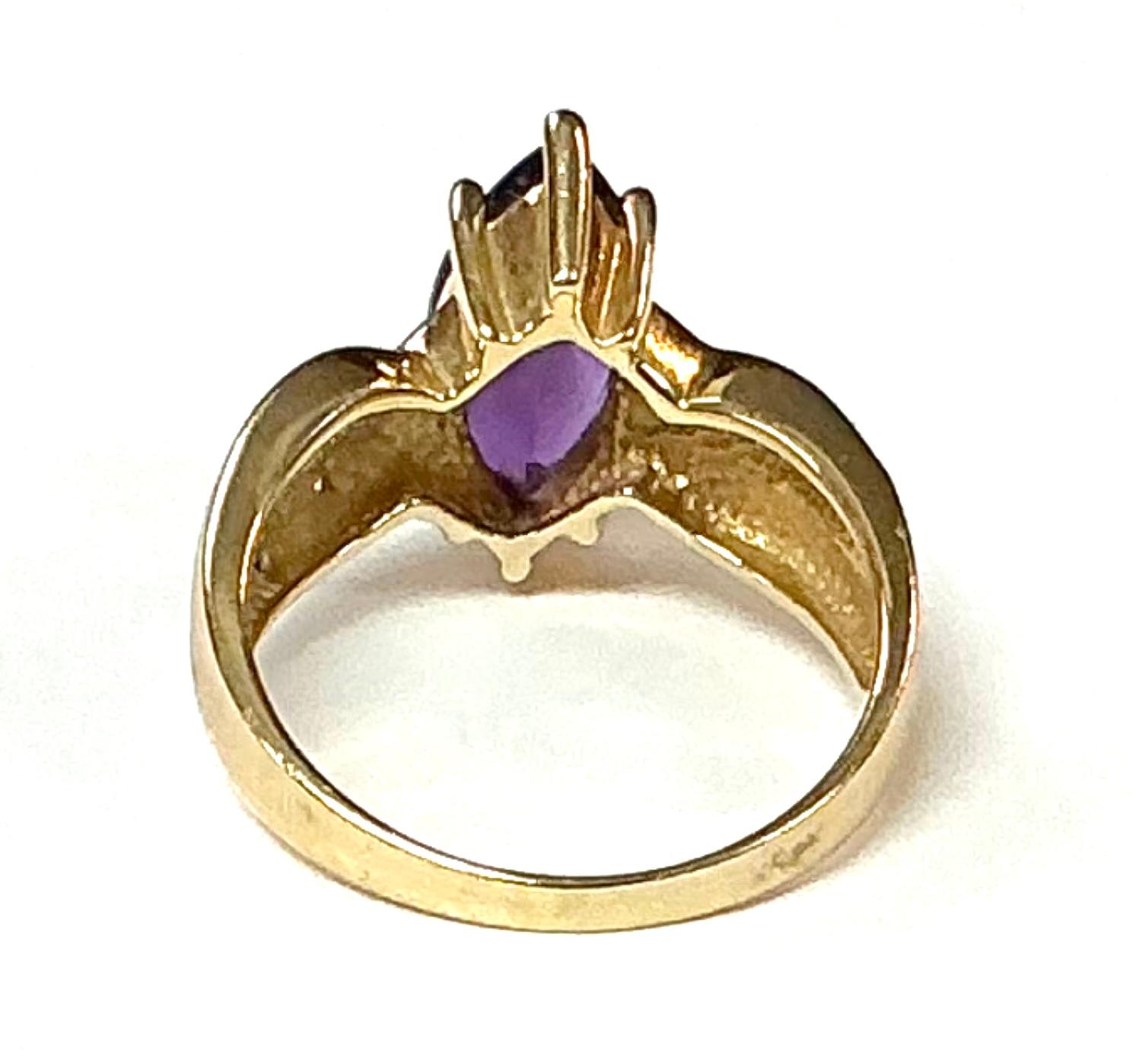 Oval Cut Amethyst and Diamond 14K Yellow Gold Ring For Sale