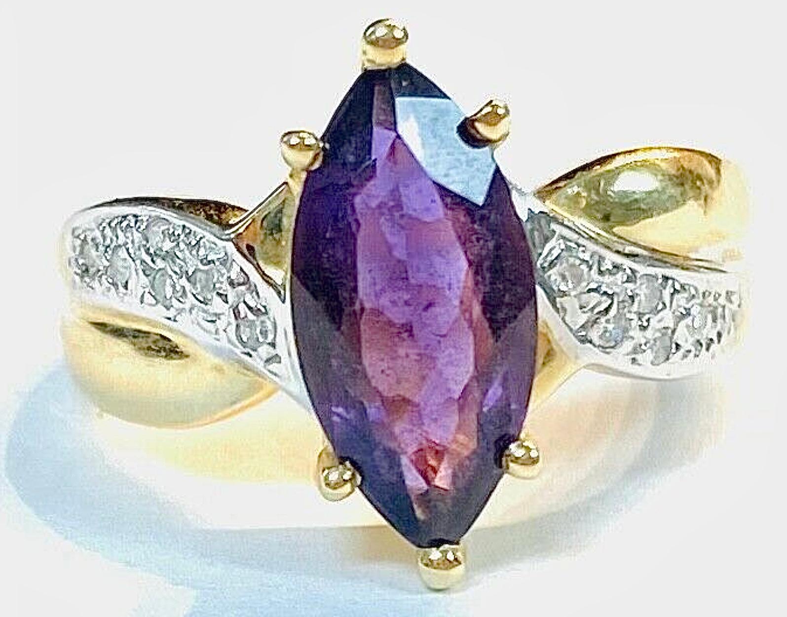Women's Amethyst and Diamond 14K Yellow Gold Ring For Sale