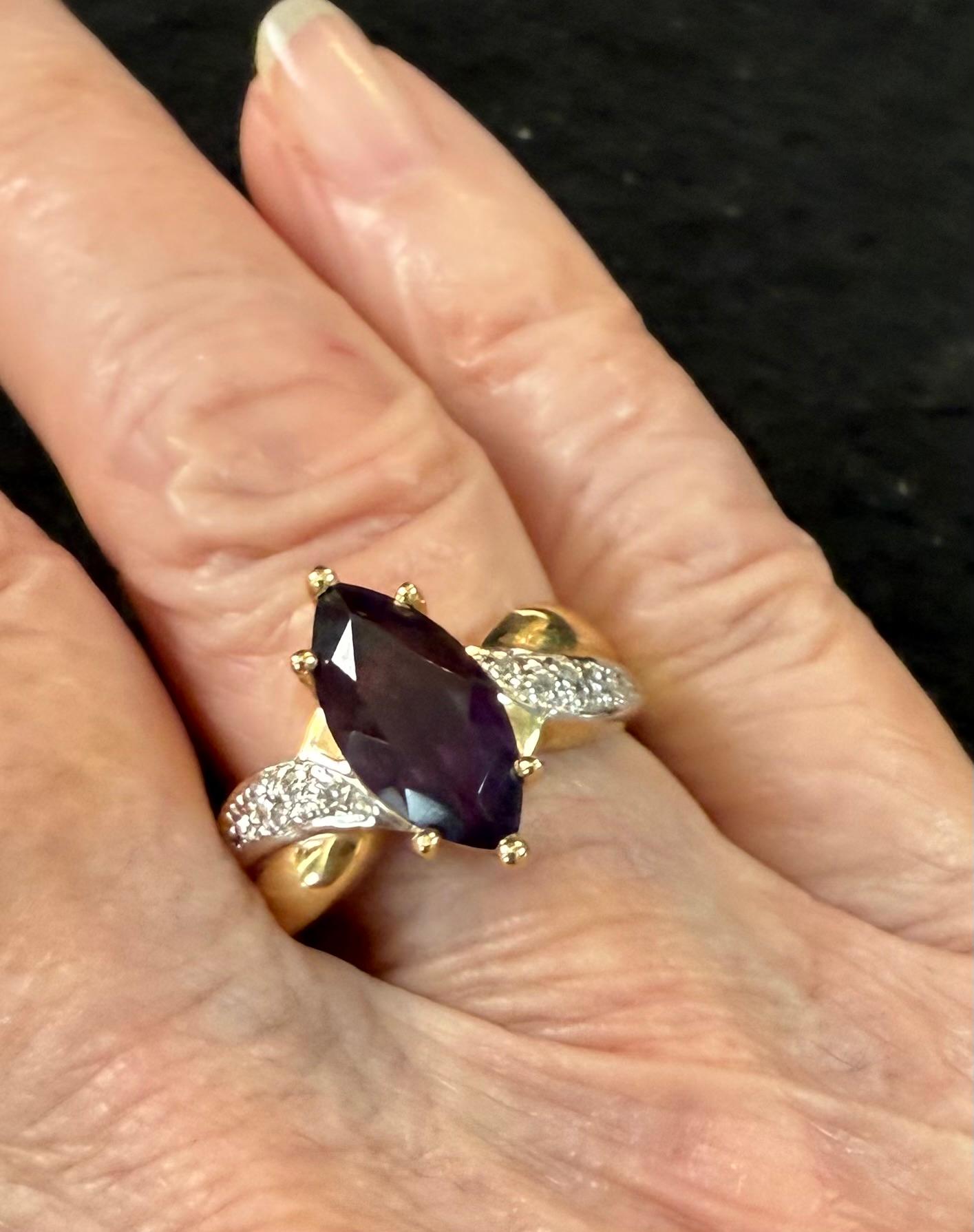 Women's Amethyst and Diamond 14K Yellow Gold Ring For Sale