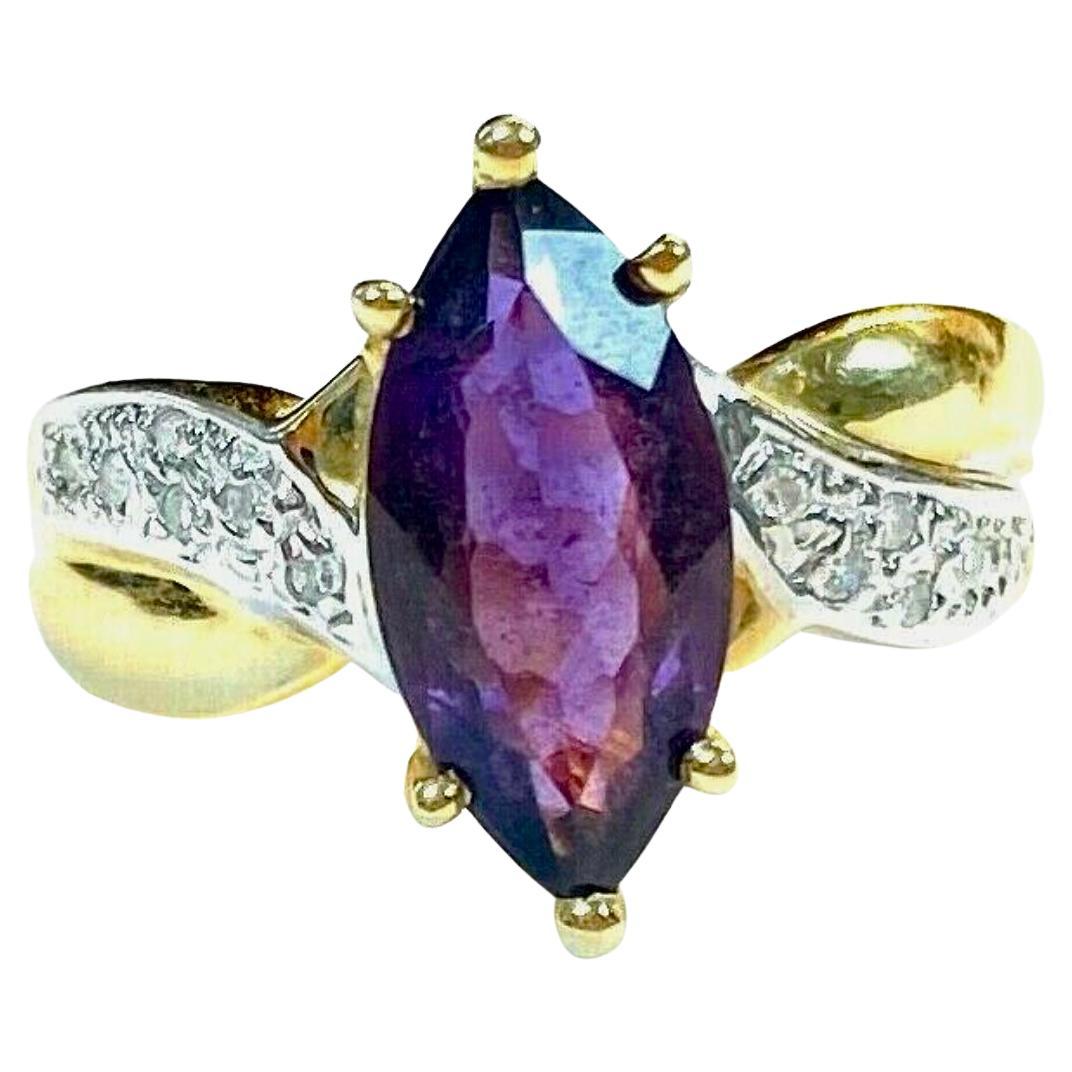 Amethyst and Diamond 14K Yellow Gold Ring For Sale