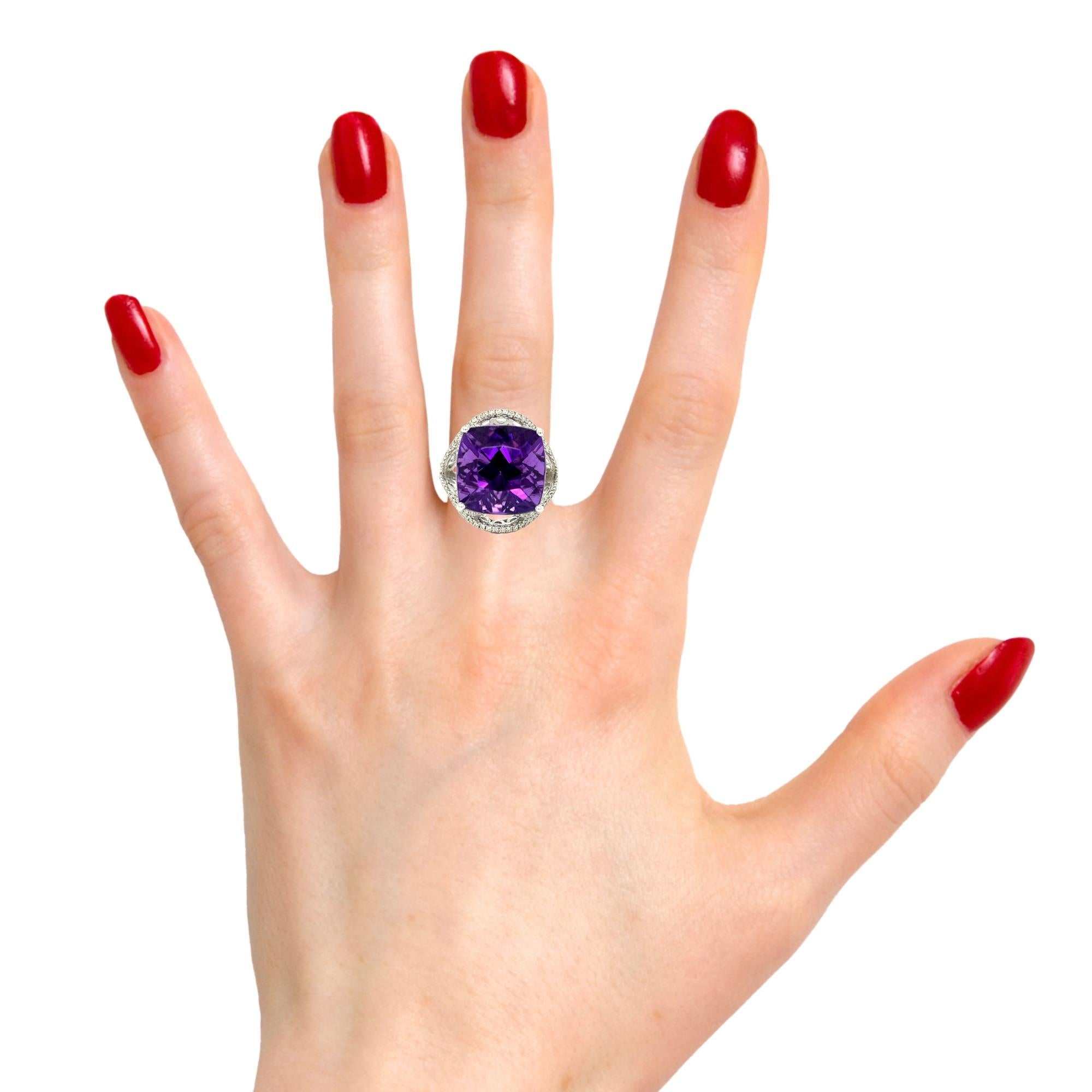 Amethyst and Diamond 14KW Gold Statement Ring For Sale 1