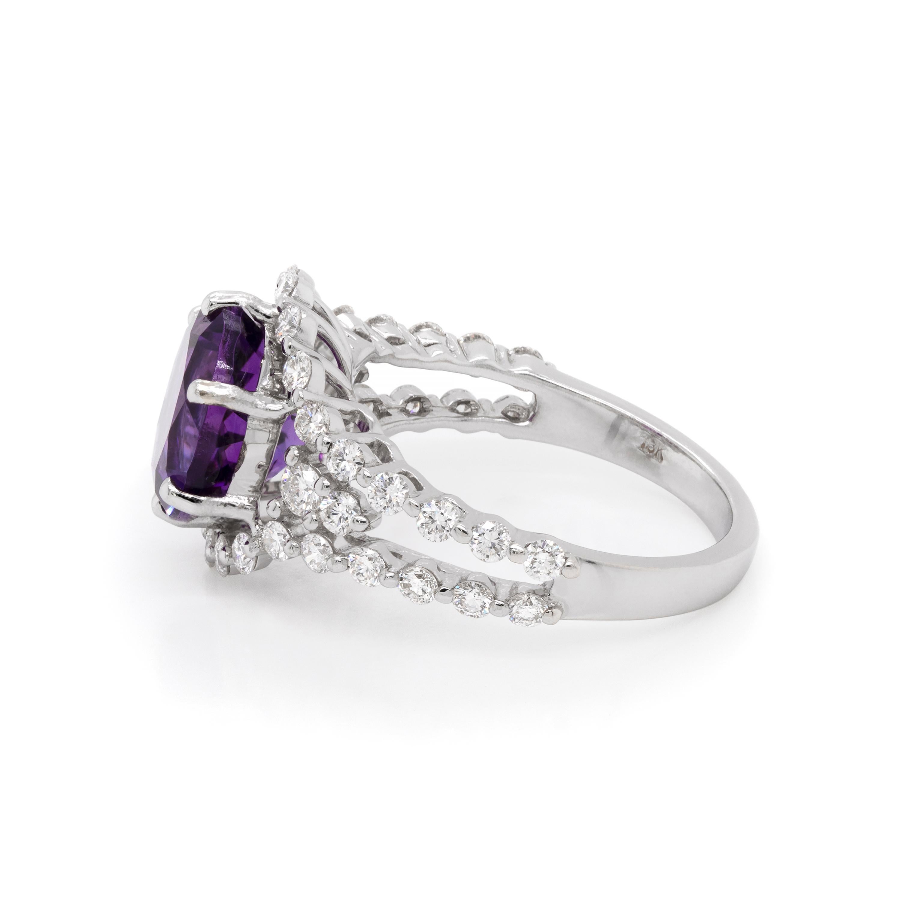 18 Karat Weißgold Cluster-Ring mit Amethyst und Diamant (Moderne) im Angebot