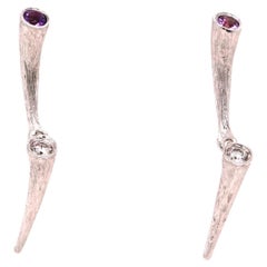 Amethyst and Diamond 18K Gold Textured Dawn Small Drop Earrings