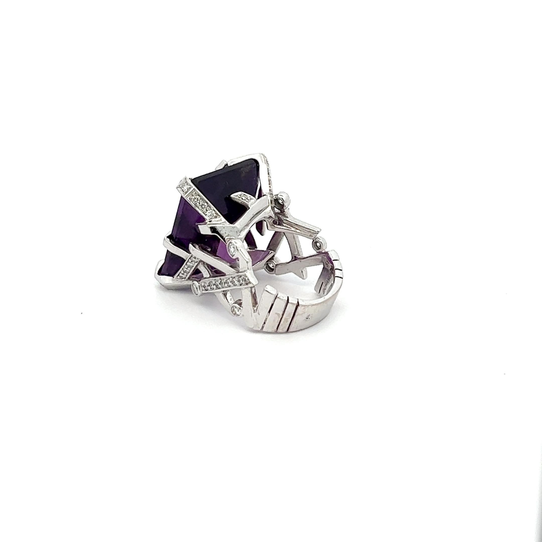 Mixed Cut Amethyst and Diamond, 18k white gold ring by Chanel For Sale