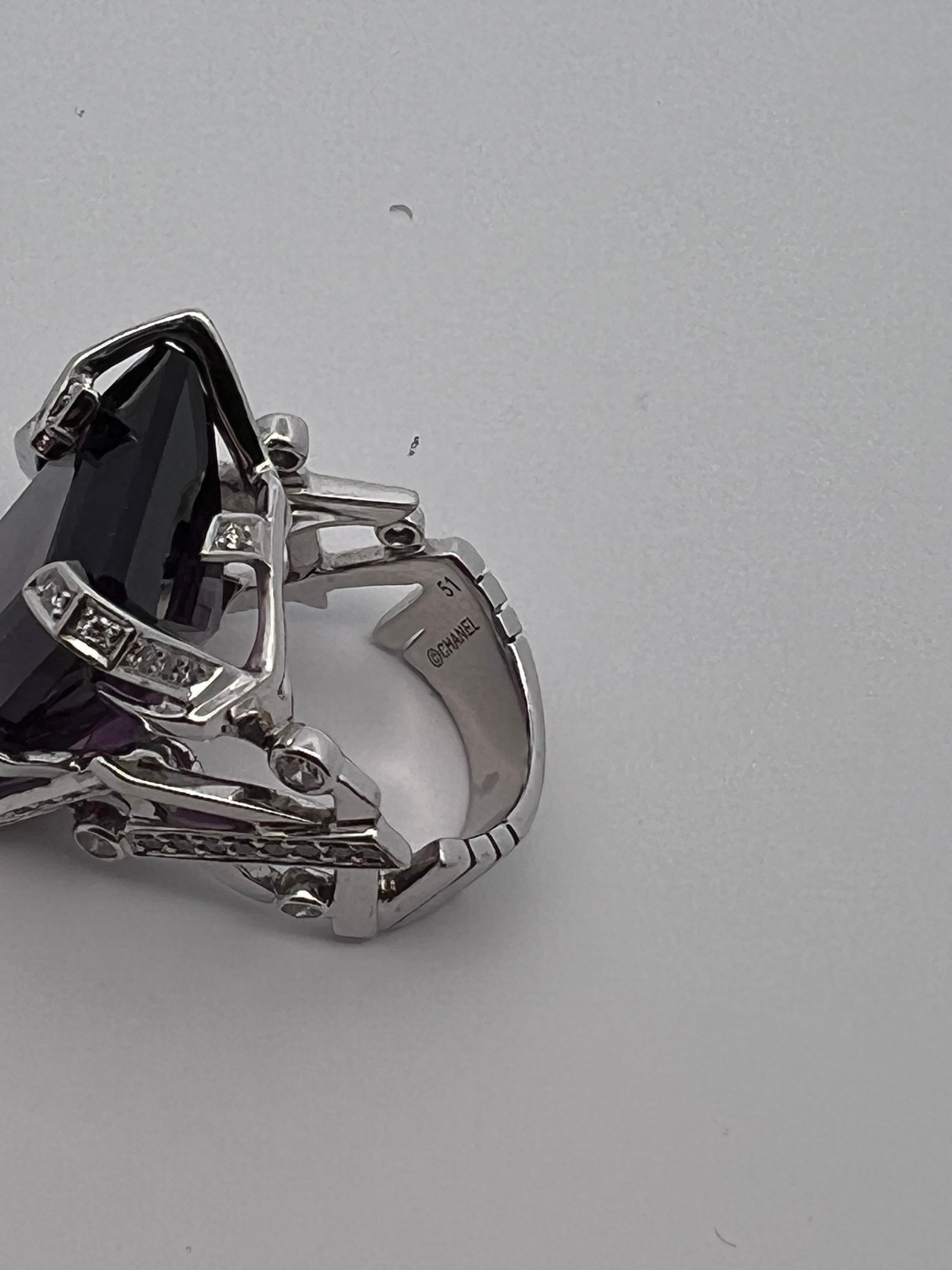 Women's or Men's Amethyst and Diamond, 18k white gold ring by Chanel For Sale