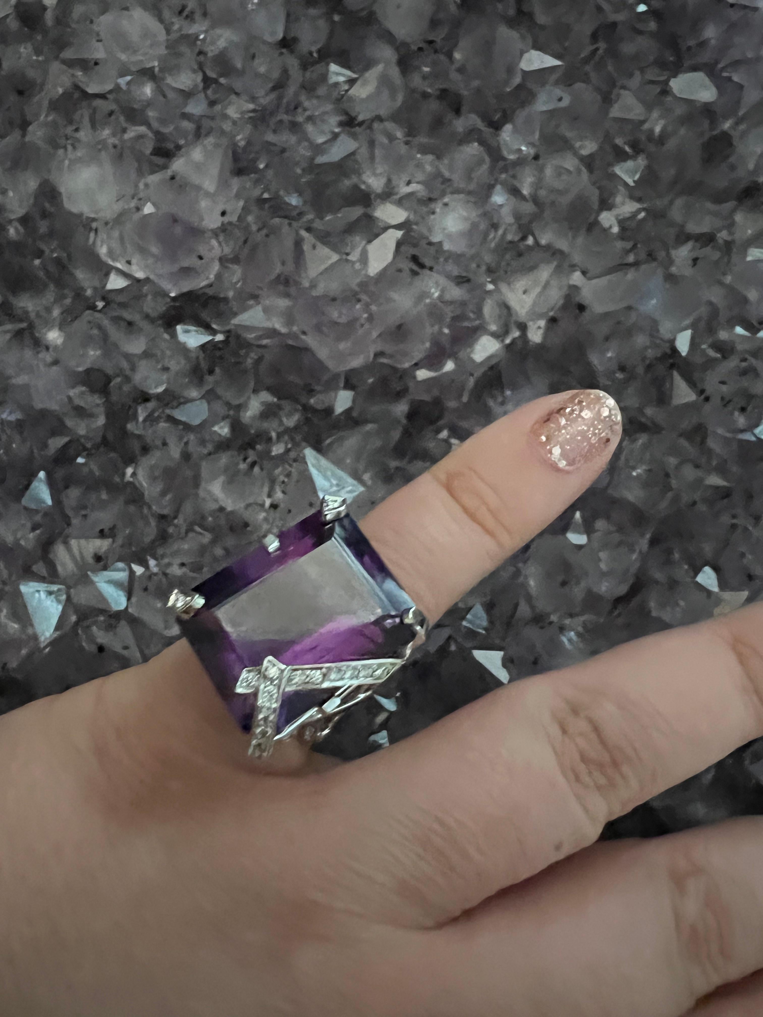 Amethyst and Diamond, 18k white gold ring by Chanel For Sale 4