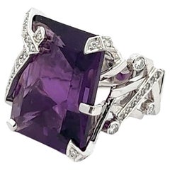Vintage Amethyst and Diamond, 18k white gold ring by Chanel