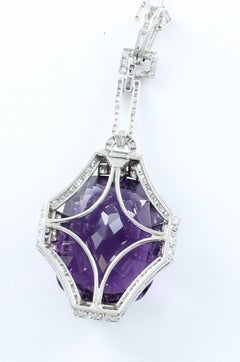 Amethyst and Diamond Art Deco Necklace in Platinum