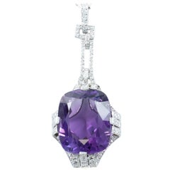 Amethyst and Diamond Art Deco Necklace in Platinum