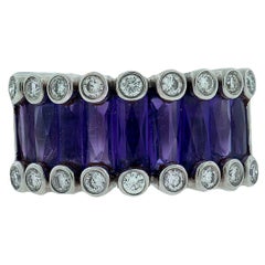 Amethyst and Diamond Band, French Cut Purple Grape Colored.