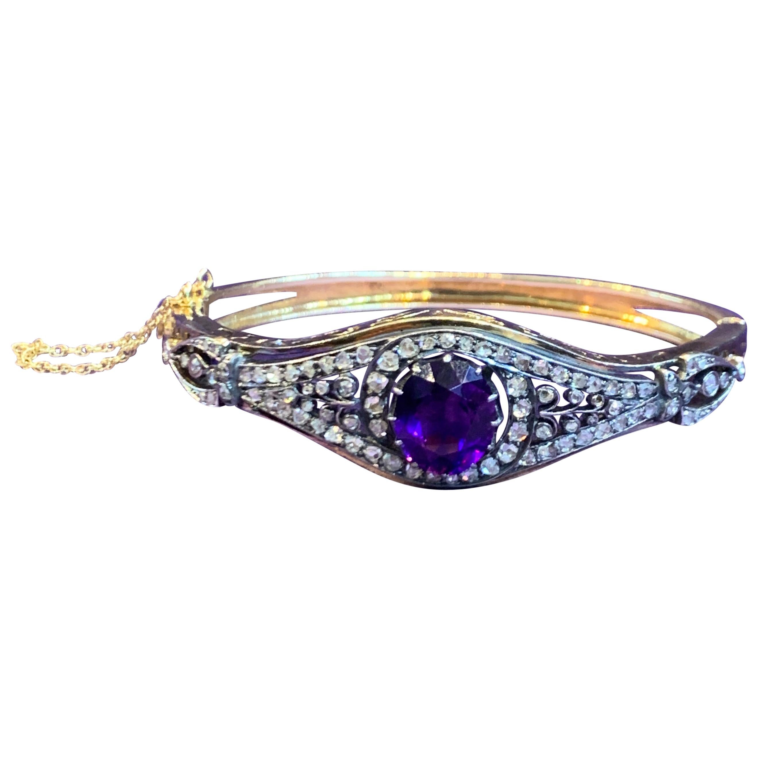 Amethyst and Diamond Bangle Bracelet For Sale