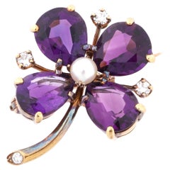 Broche en améthyste et diamant, or 14K