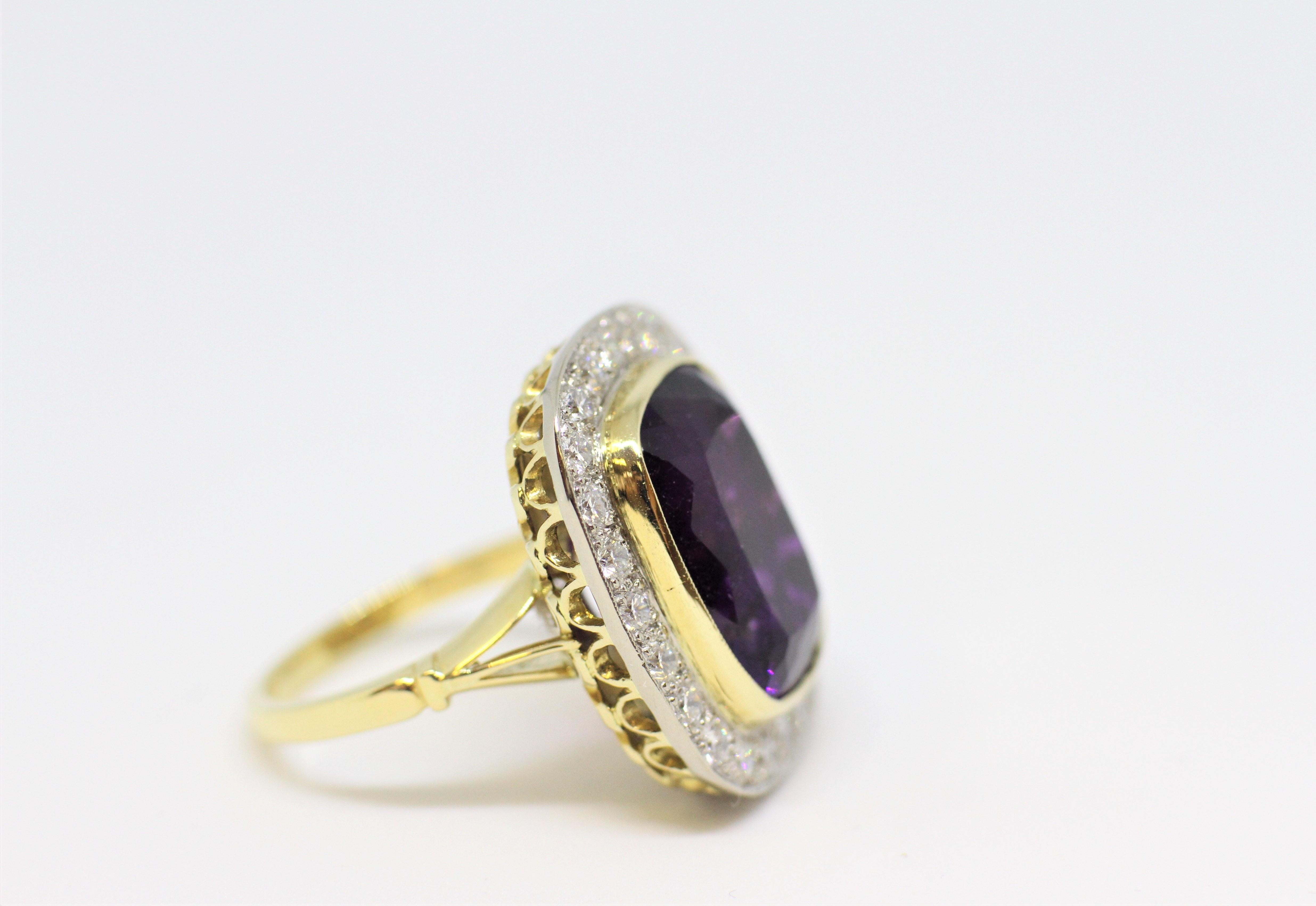 Cushion Cut Amethyst and Diamond Cocktail Cluster Ring