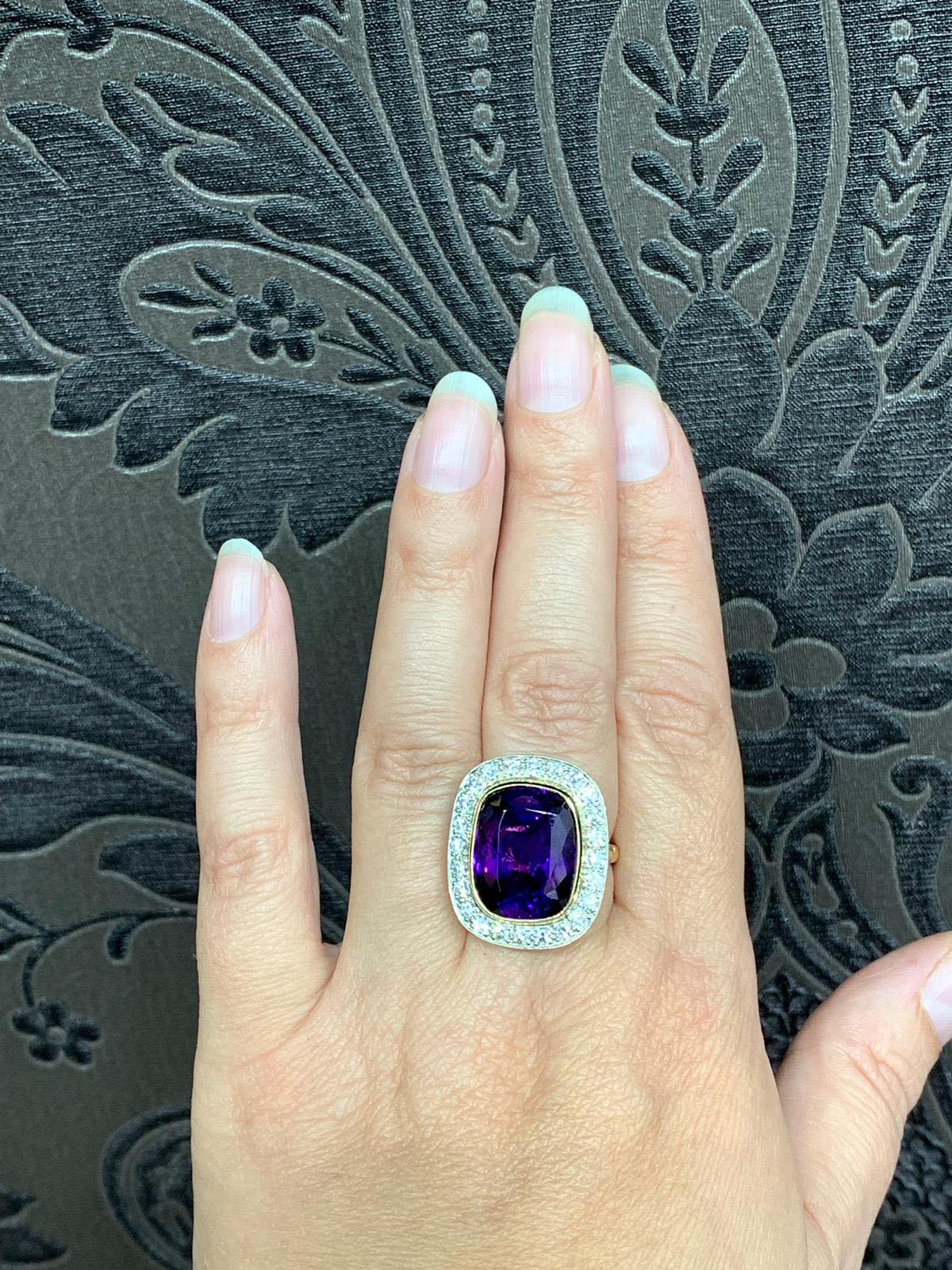 Amethyst and Diamond Cocktail Cluster Ring In Excellent Condition In London, GB