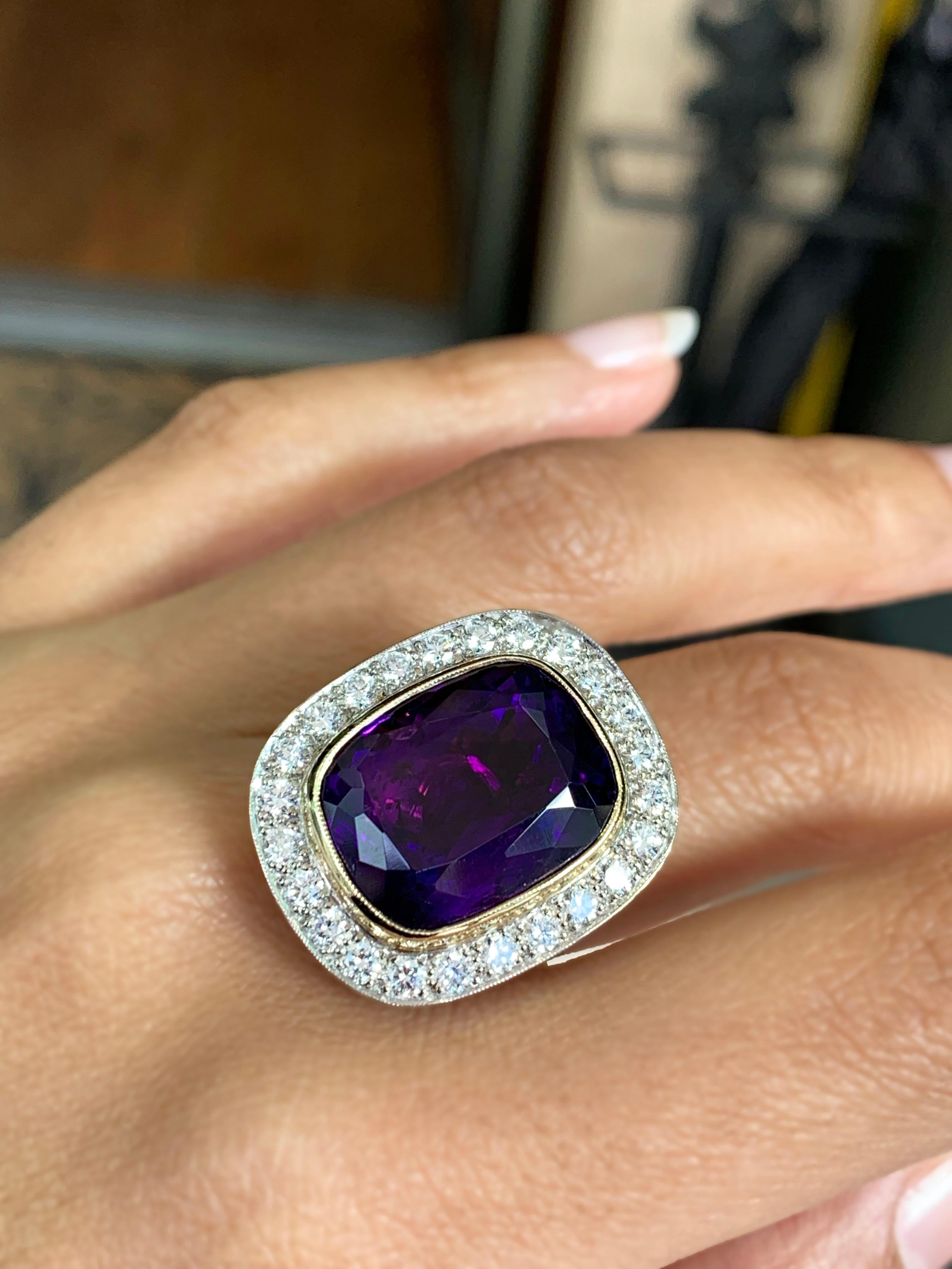 Amethyst and Diamond Cocktail Cluster Ring 1