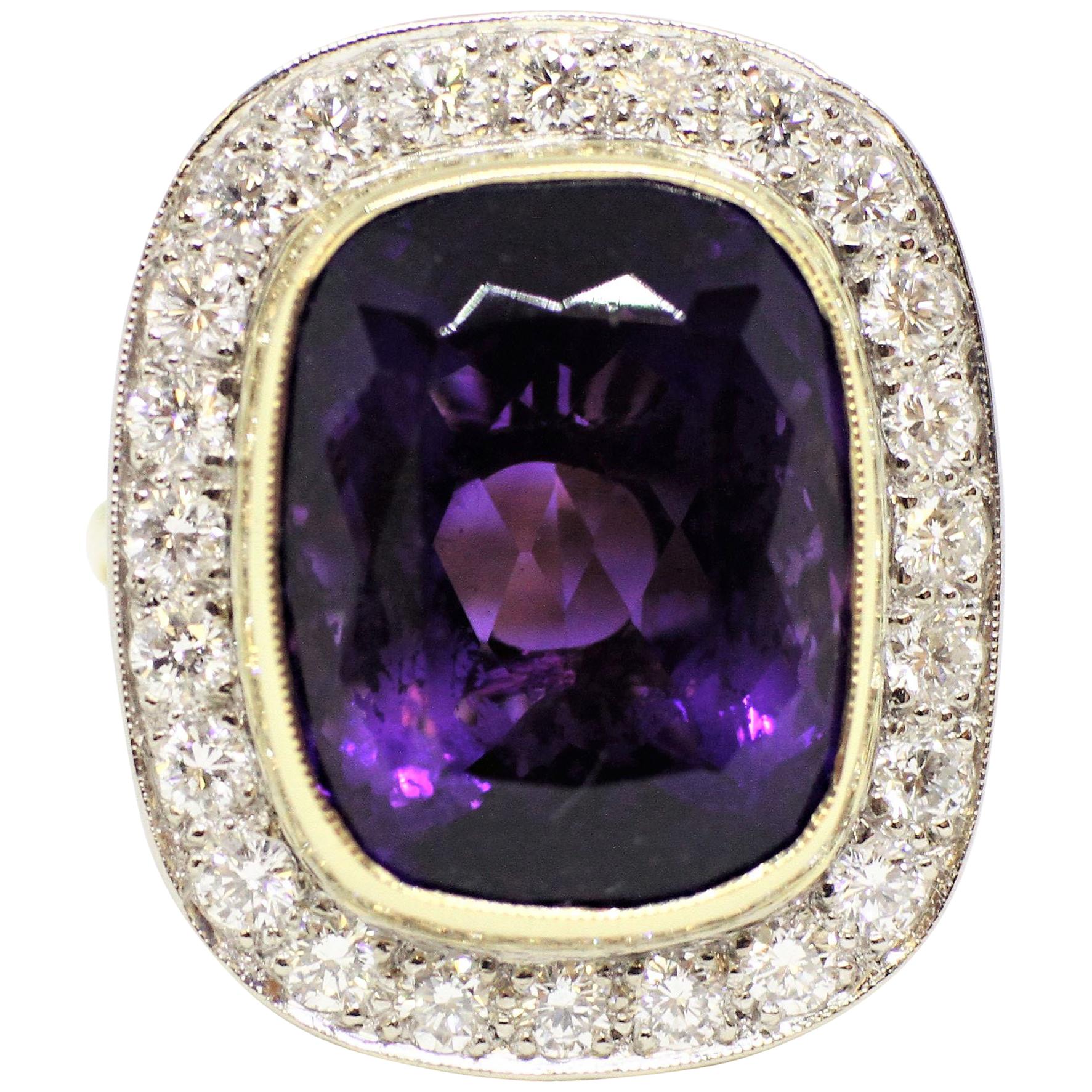 Amethyst and Diamond Cocktail Cluster Ring