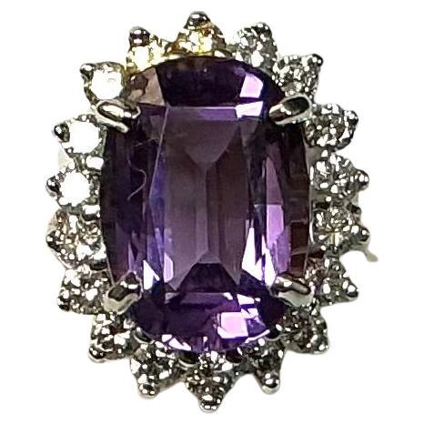 Cocktailring mit Amethyst und Diamant, 14K Gold im Angebot 1