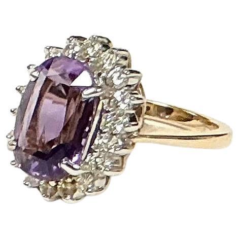 Bague cocktail améthyste et diamant, or 14K