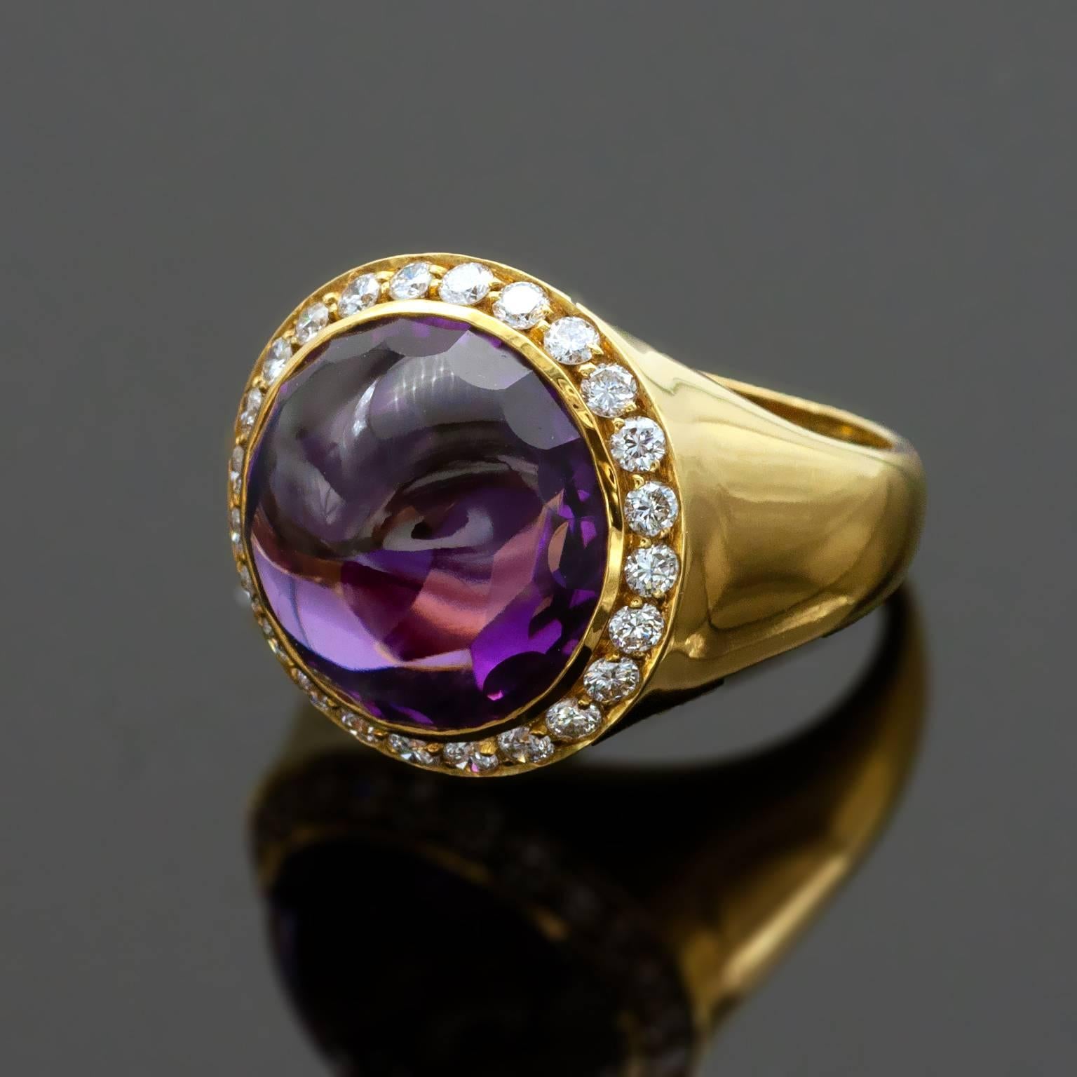 Modern Amethyst and Diamond Cocktail Ring