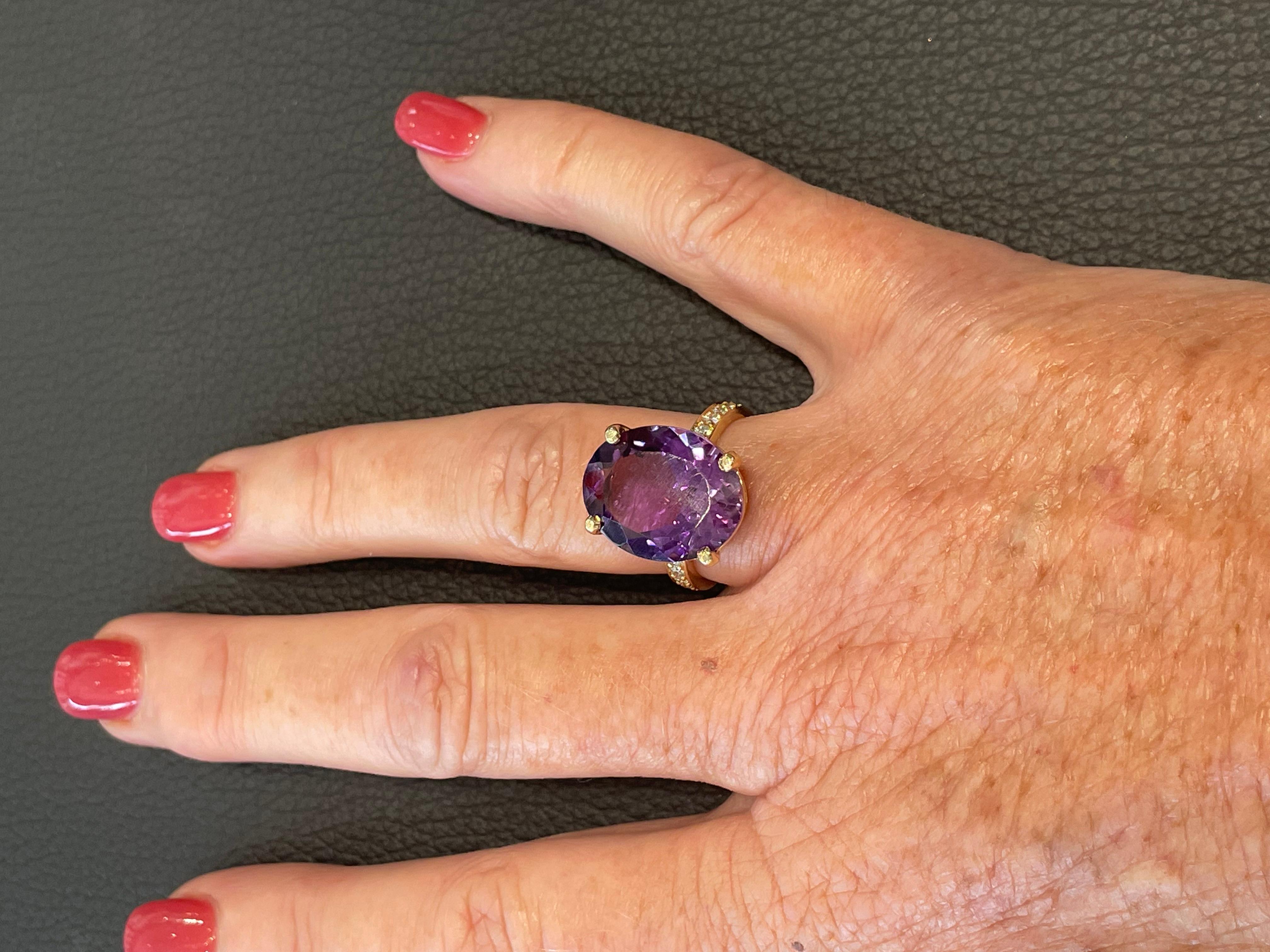 Contemporary Amethyst and Diamond Cocktail Ring For Sale