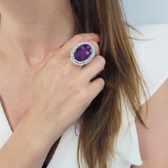 Amethyst and diamond cocktail ring in 18k white gold