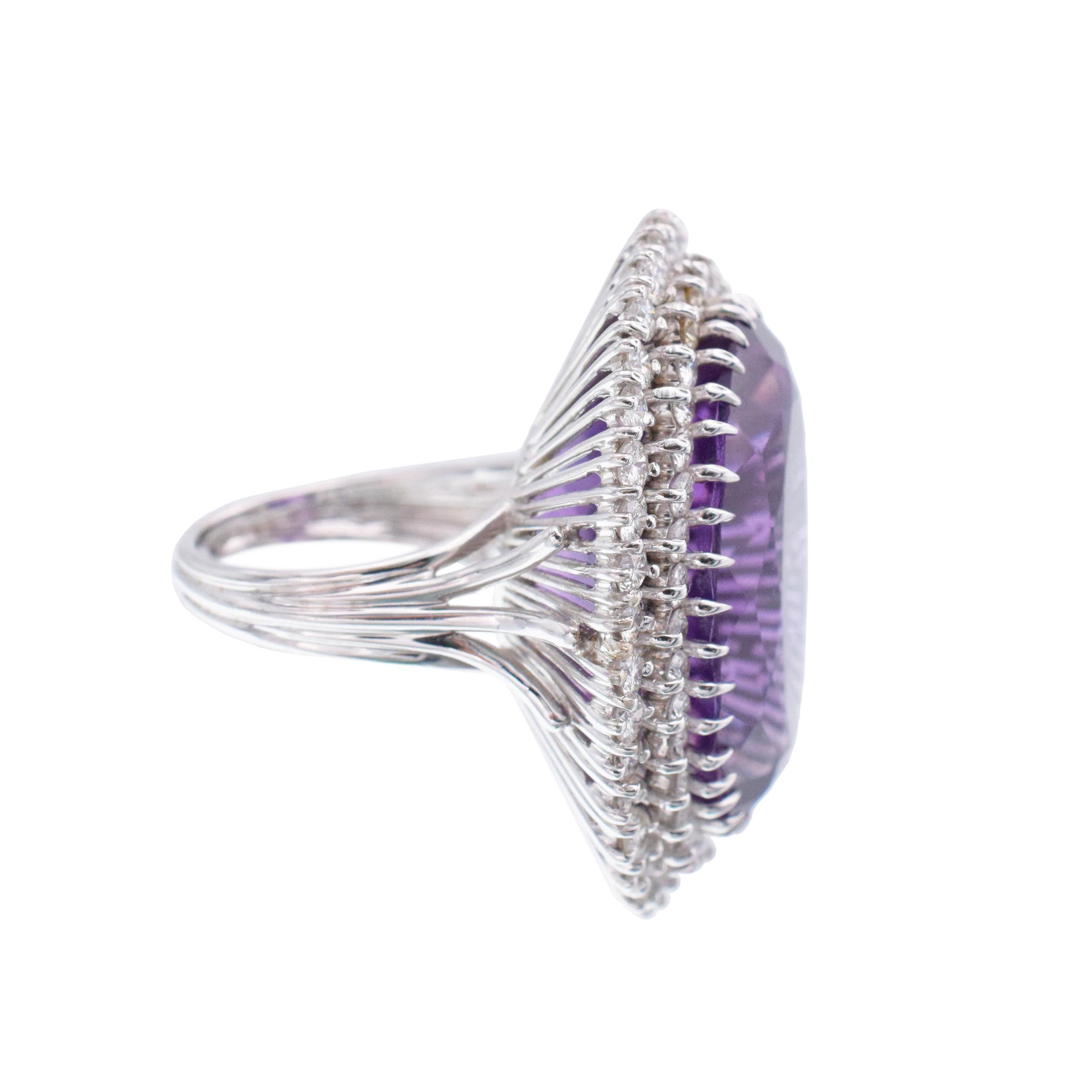 Bague cocktail améthyste et diamant en or blanc 18k Unisexe en vente