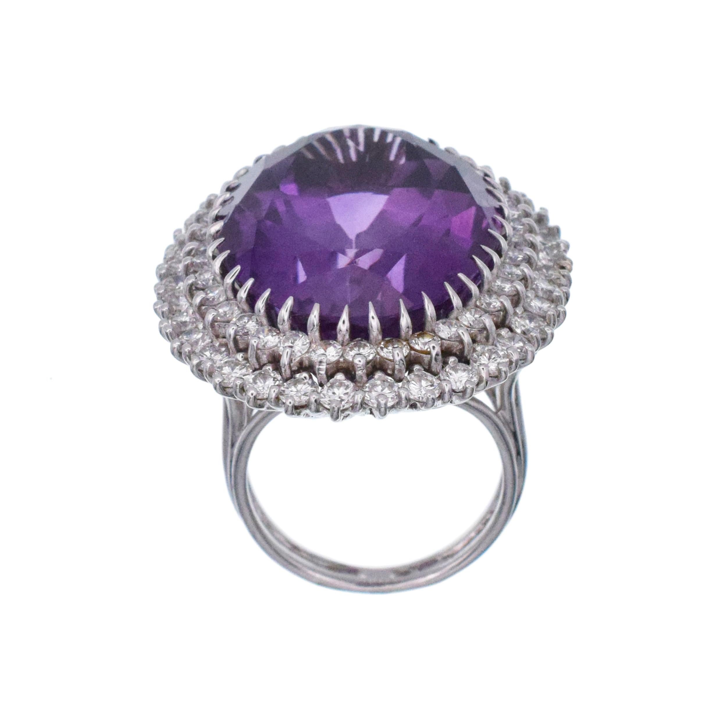 Bague cocktail améthyste et diamant en or blanc 18k en vente 1