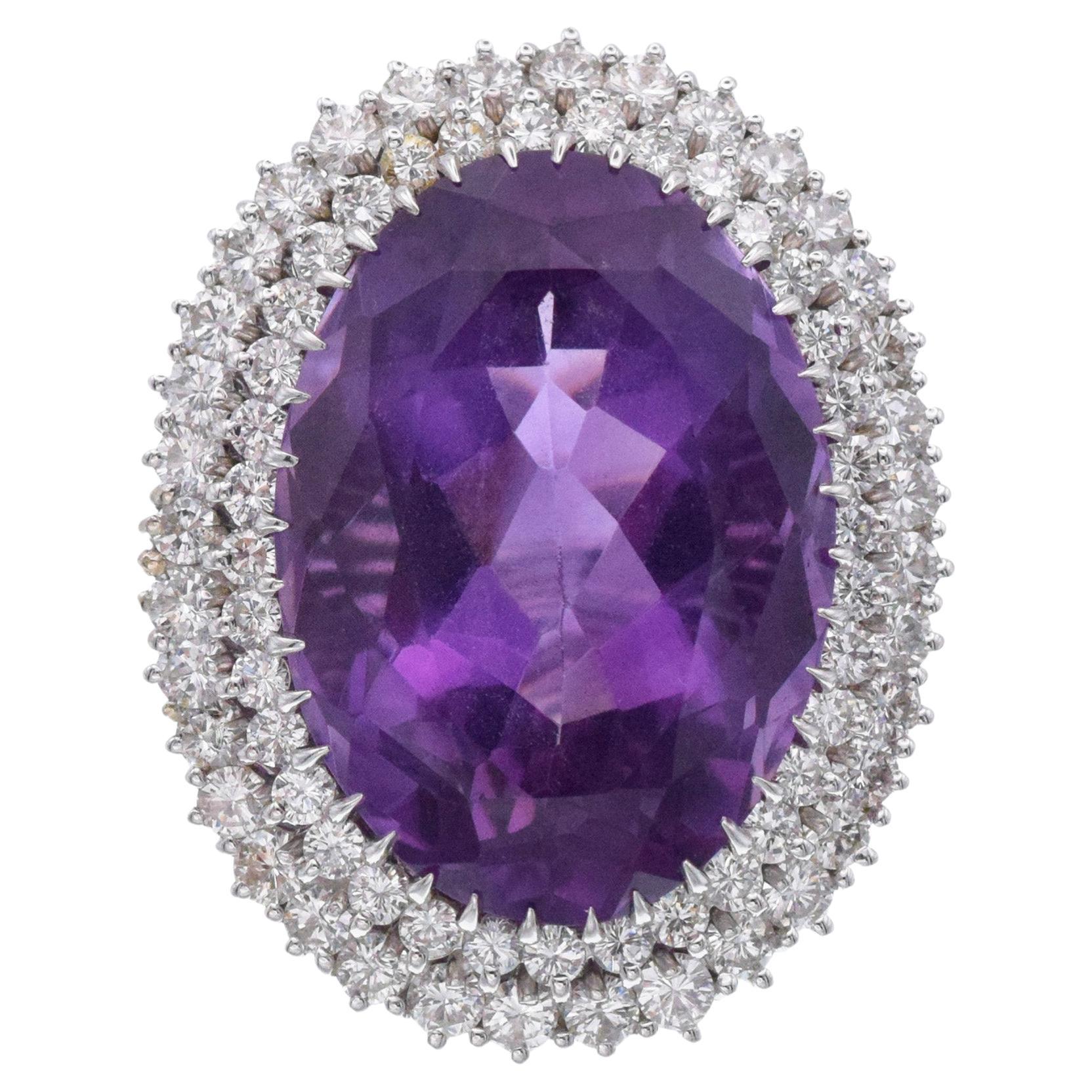 Amethyst and diamond cocktail ring in 18k white gold