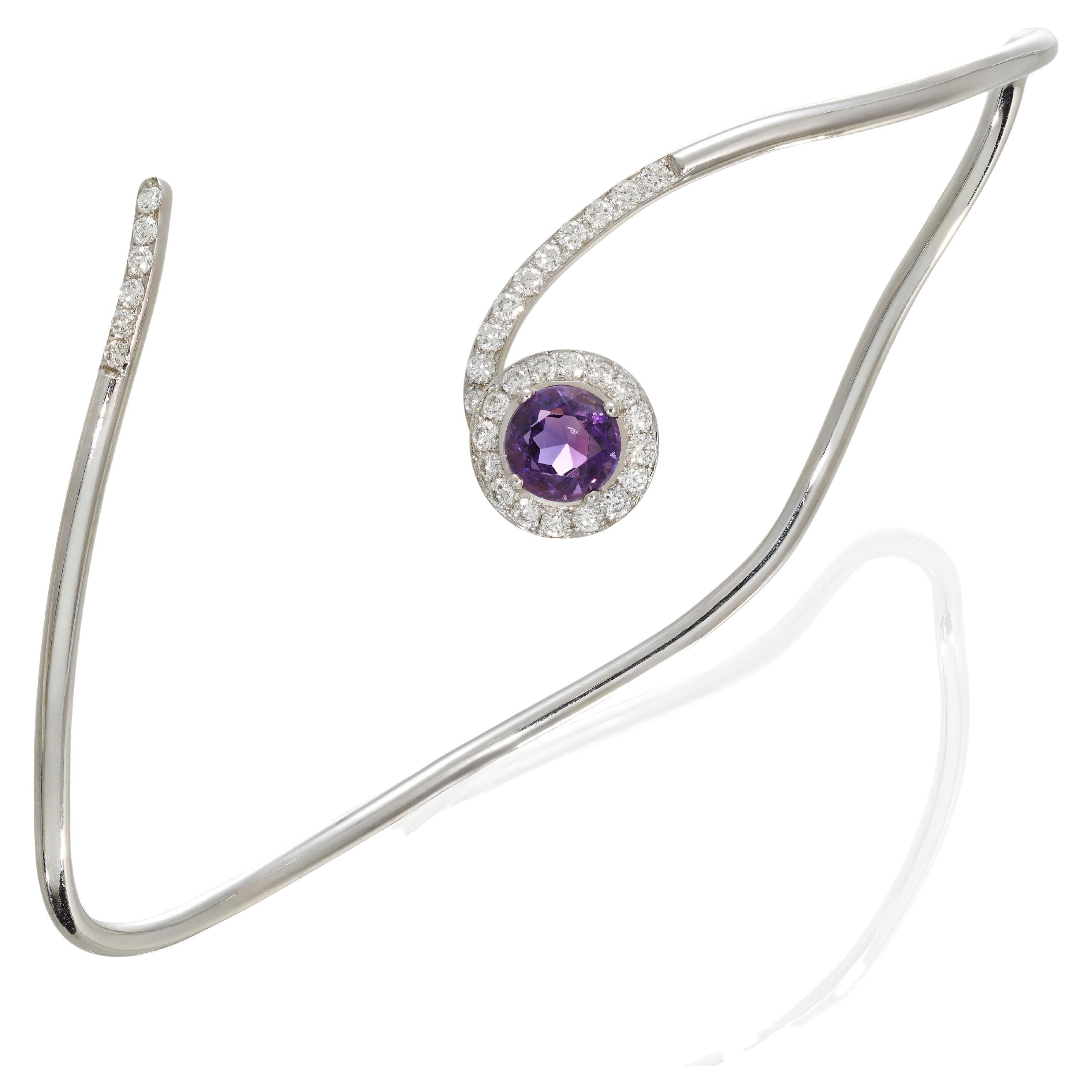 Bracelet contemporain en or blanc orné d'améthystes et de diamants