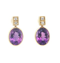 Boucles d'oreilles pendantes en or jaune 18 carats, ornées d'améthystes et de diamants, 6,72 carats, fabriquées à la main