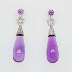 Pendientes de gota de amatista y diamante en oro blanco