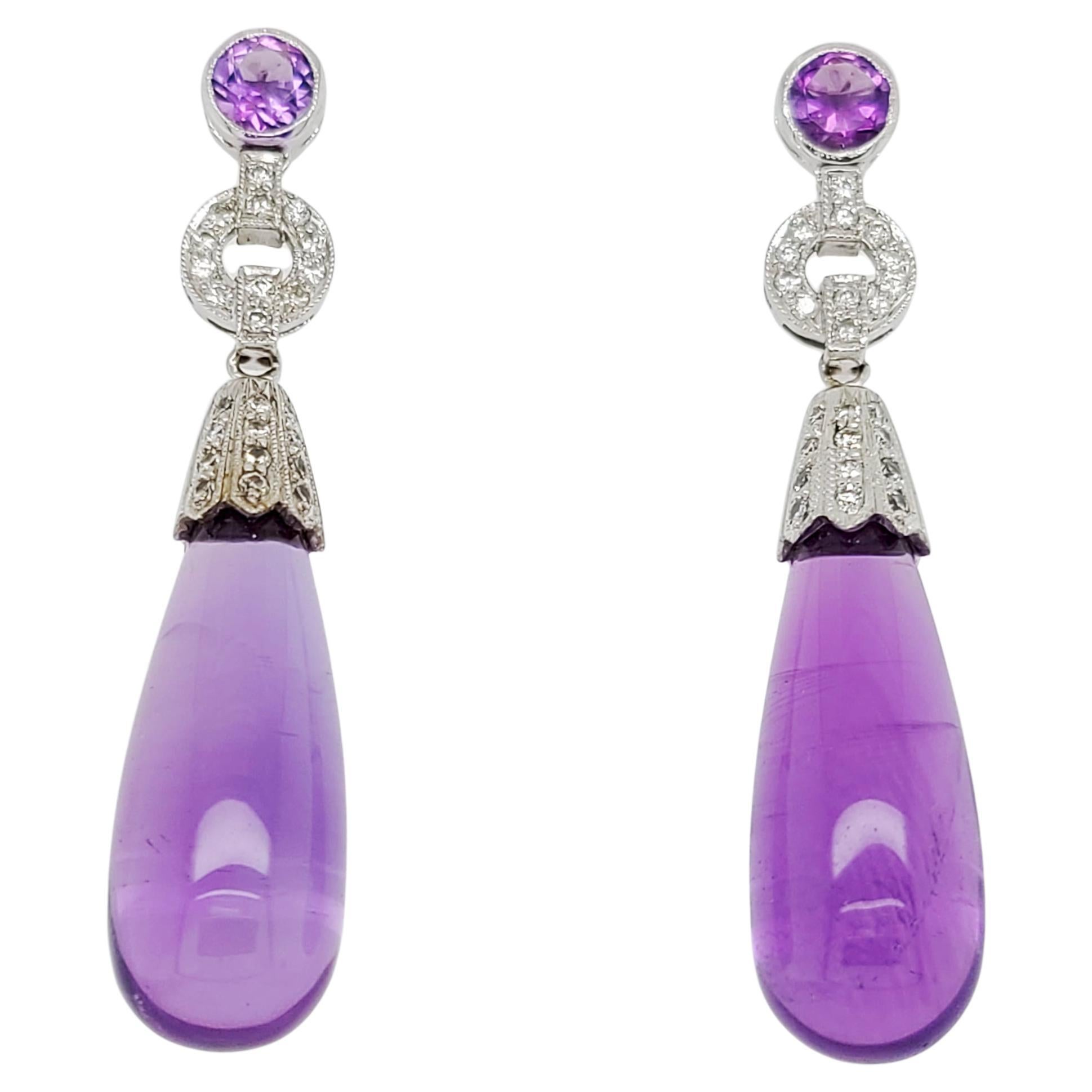 Amethyst and Diamond Drop Earrings in White Gold
