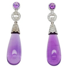 Amethyst and Diamond Drop Earrings in White Gold