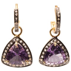 Amethyst and Diamond Drop Hoop Earrings