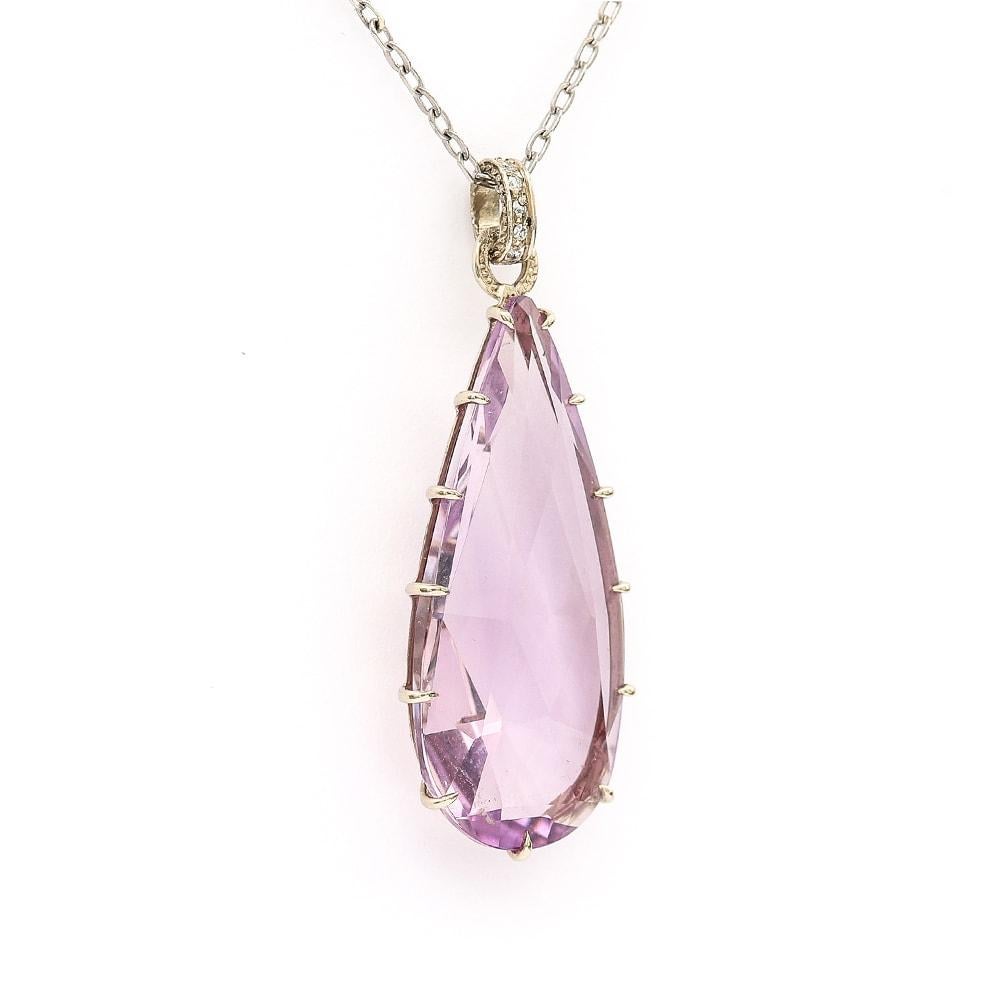 Edwardian Amethyst And Diamond Drop Pendant Necklace In Good Condition In Lancashire, Oldham