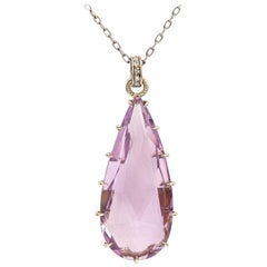 Edwardian Amethyst And Diamond Drop Pendant Necklace