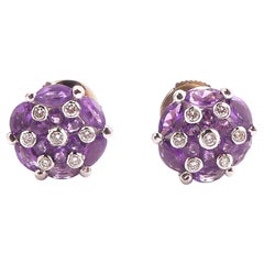 Amethyst and Diamond Earring Mounted in 18 Karat Gold