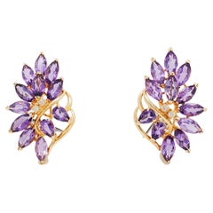 Amethyst and Diamond Earring Clips in 14k Yellow Gold