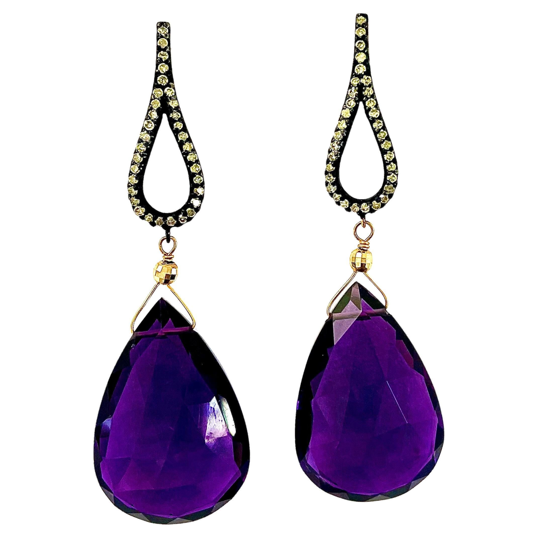 Amethyst and Diamond Earrings For Sale