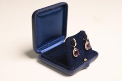 Amethyst-Ohrringe aus Gold. Oval Cut Amethyst Singe Cut Diamond Halo 14K Gelbgold